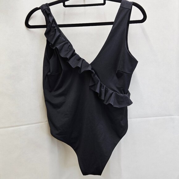 NEW ASOS DESIGN CURVE FRILL PLUNGE FRONT & BACK SWIMSUIT BLACK SIZE 14 MSRP $37 - Picture 4 of 10